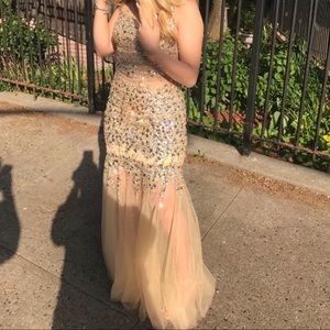 Beautiful champagne jeweled prom dress